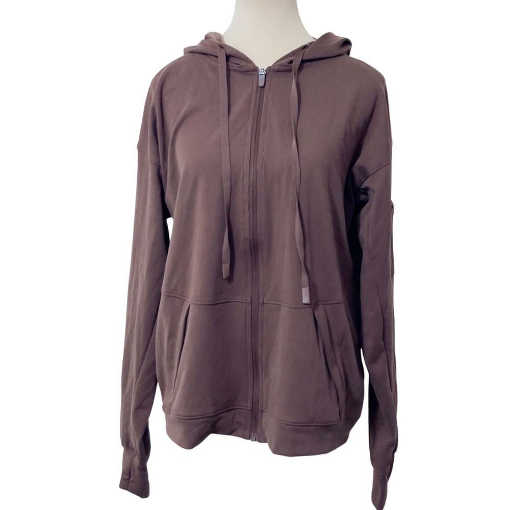 Recreation by Thread‎ & Supply Womens Ribbed Zip Hoodie Medium Brown Activewear